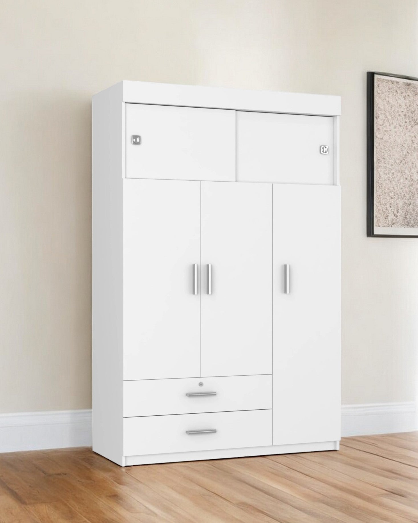 47" White Two Drawer Combo Dresser