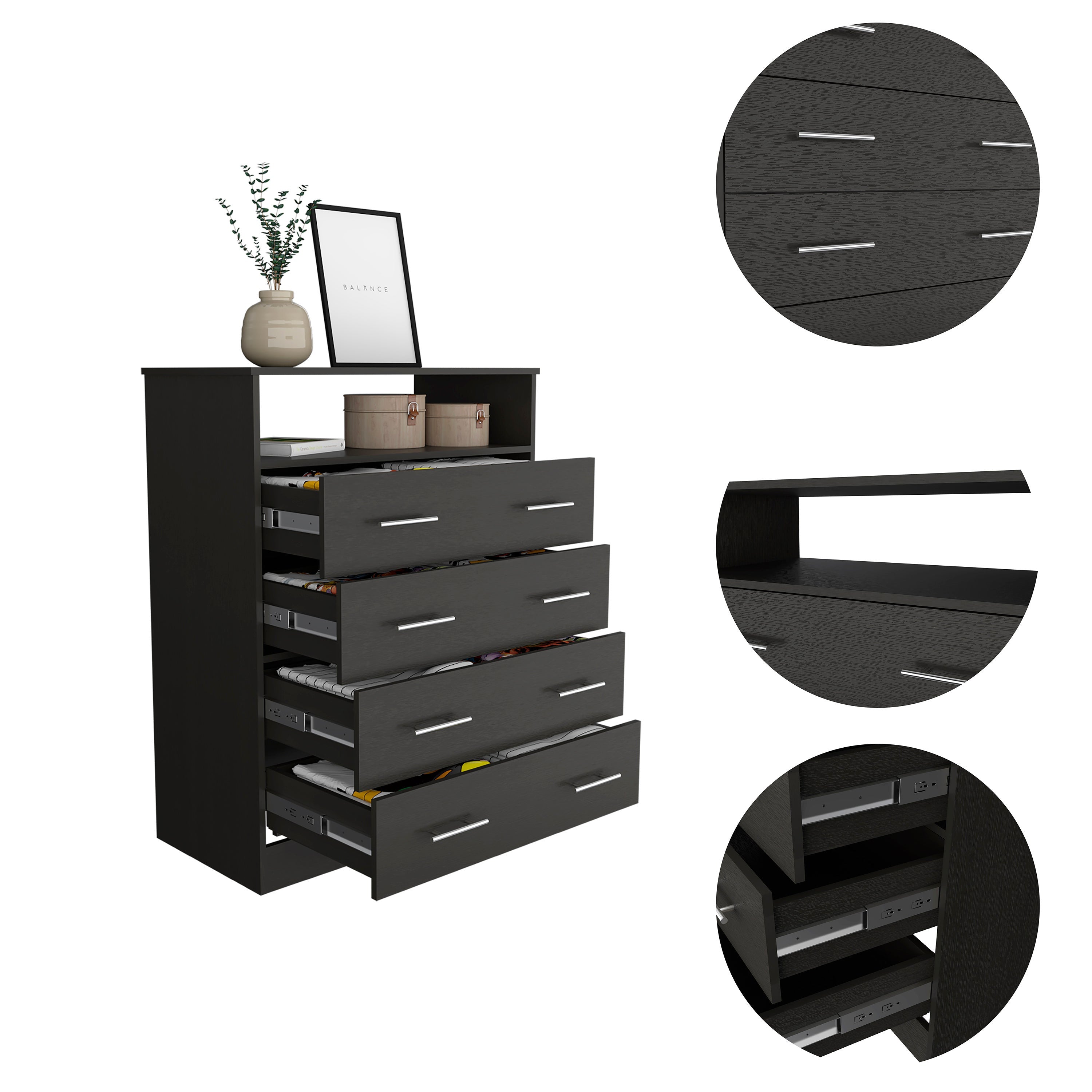 33" Black Four Drawer Dresser