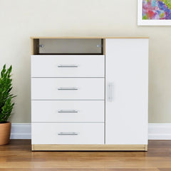 36" White and Natural Four Drawer Dresser