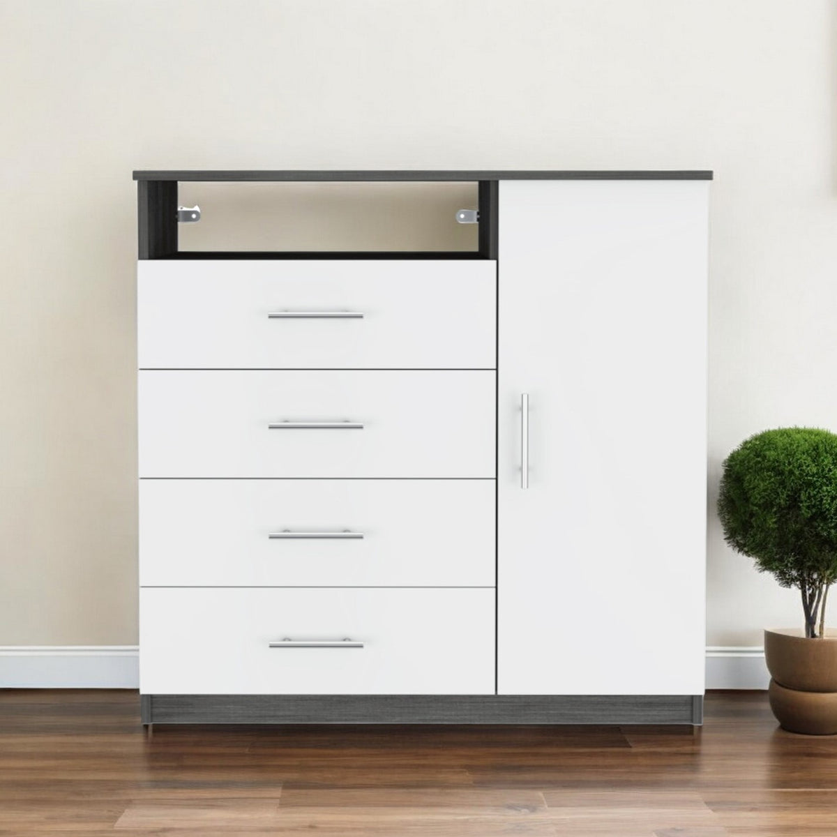 36" White and Gray Four Drawer Combo Dresser