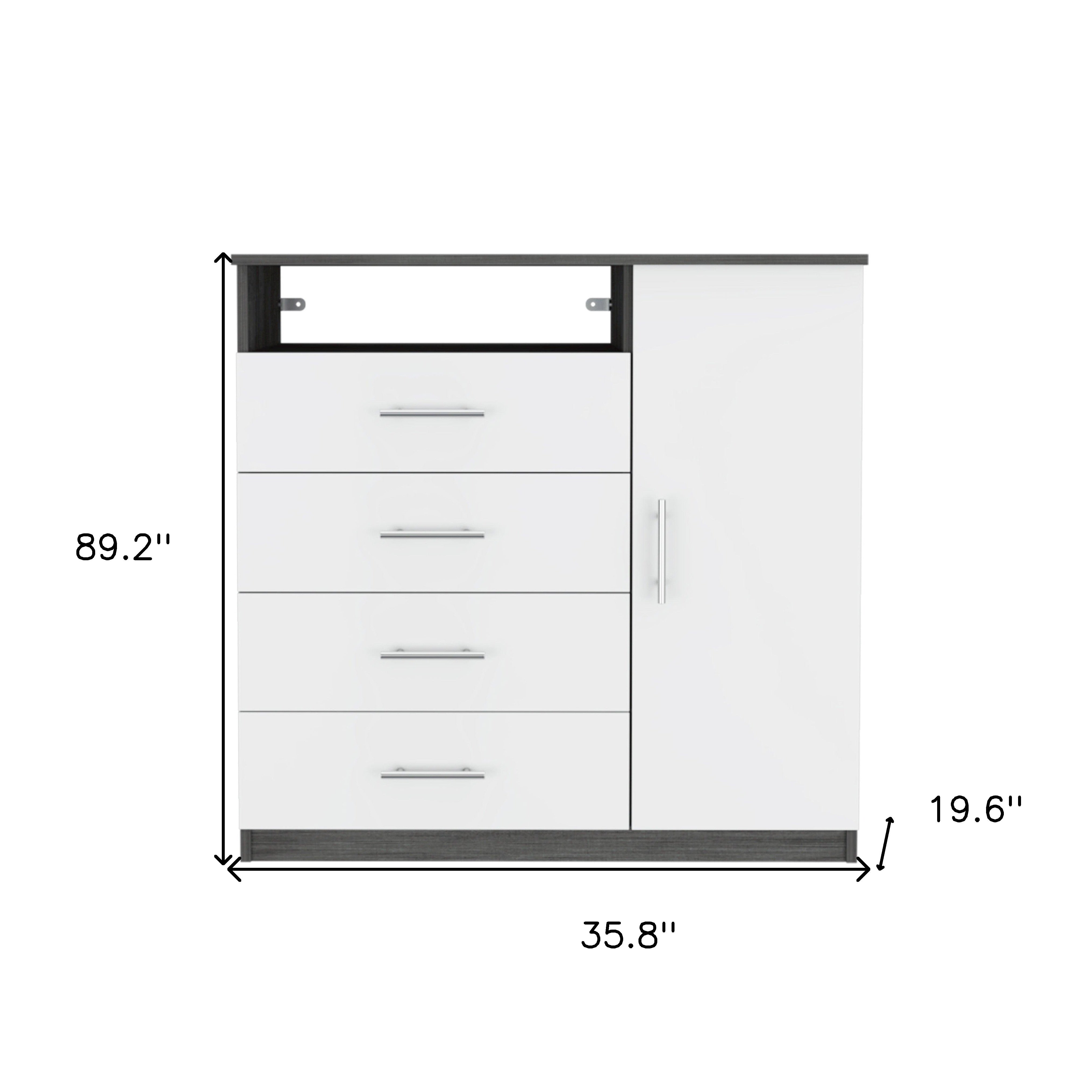 36" White and Gray Four Drawer Combo Dresser