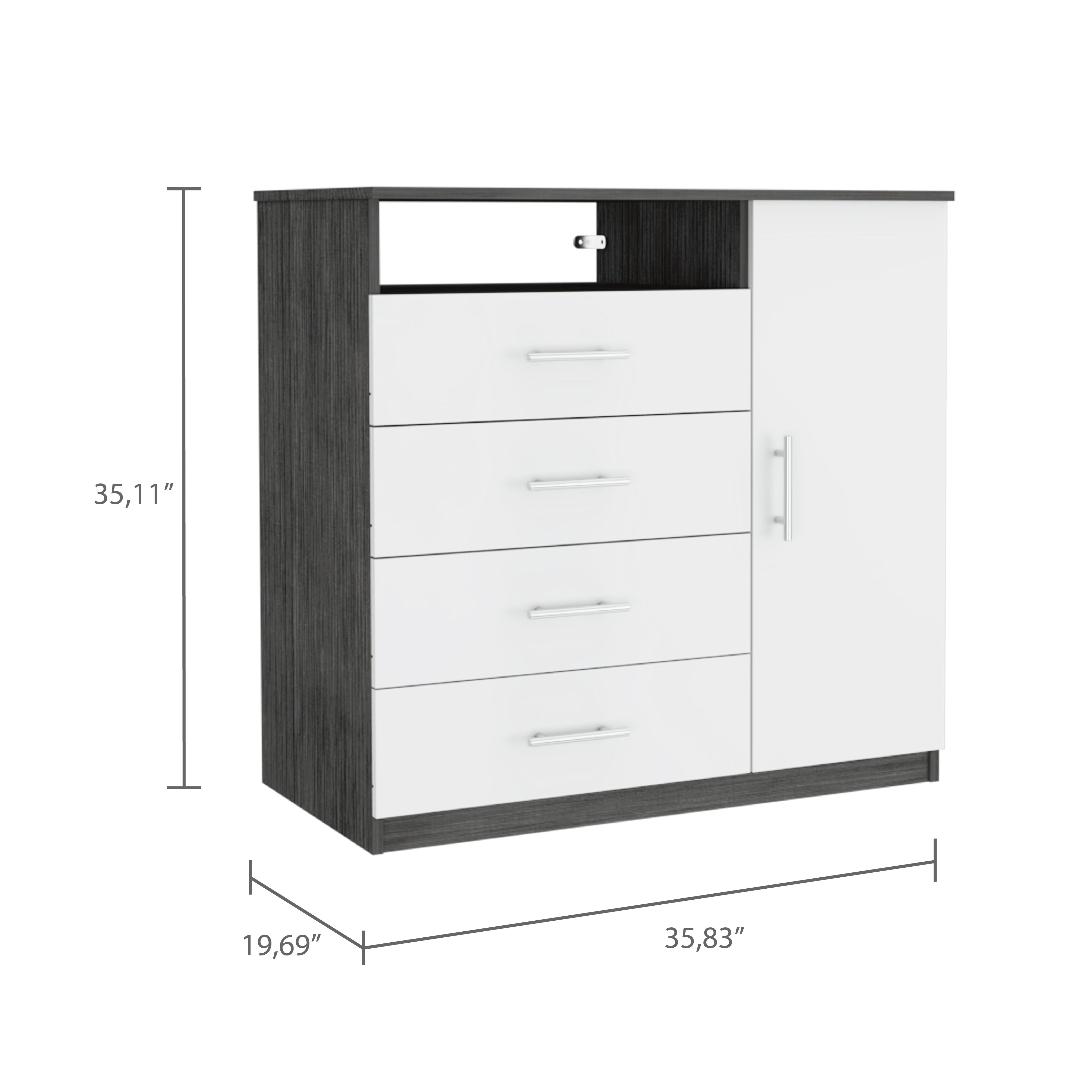 36" White and Gray Four Drawer Combo Dresser