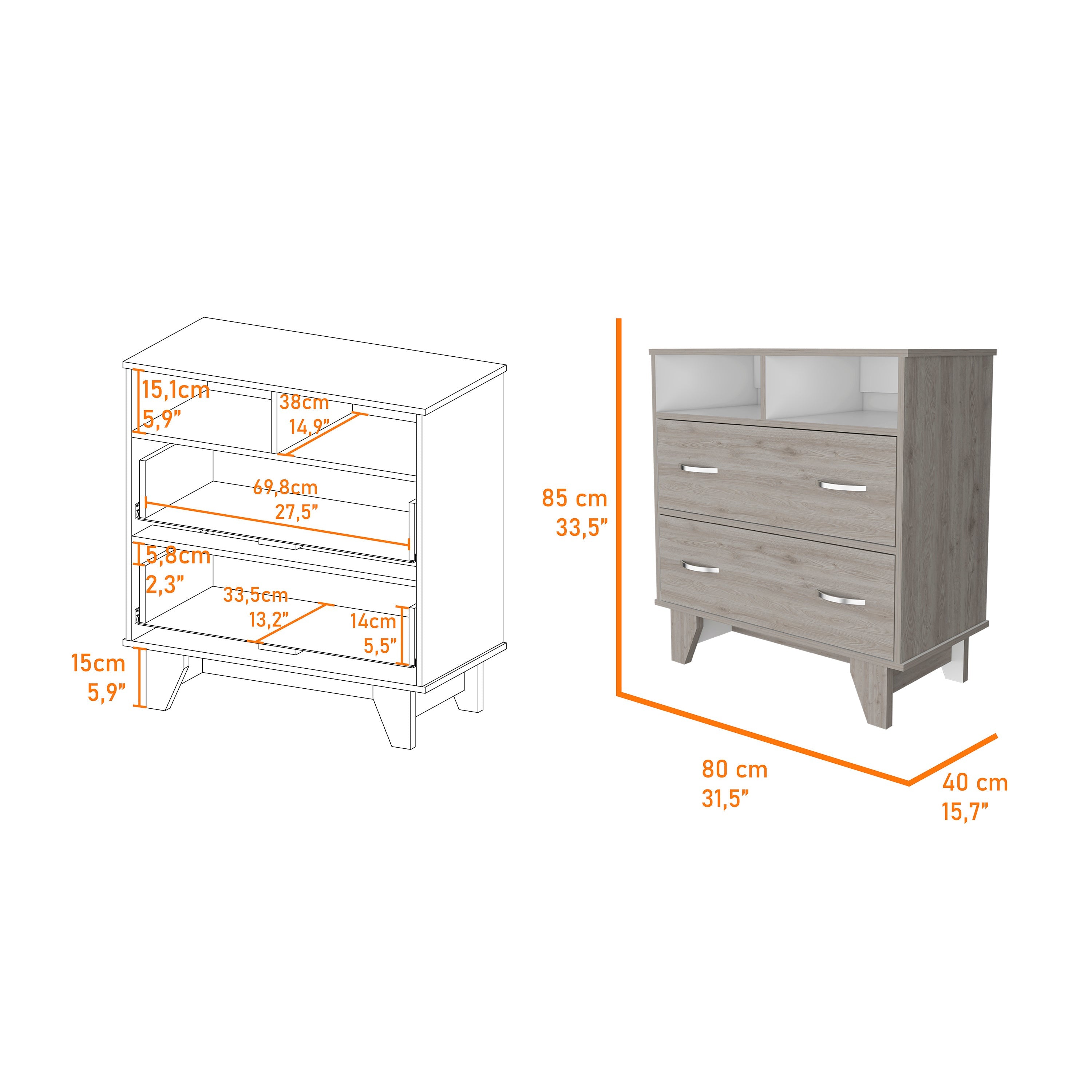 32" Oak Two Drawer Dresser