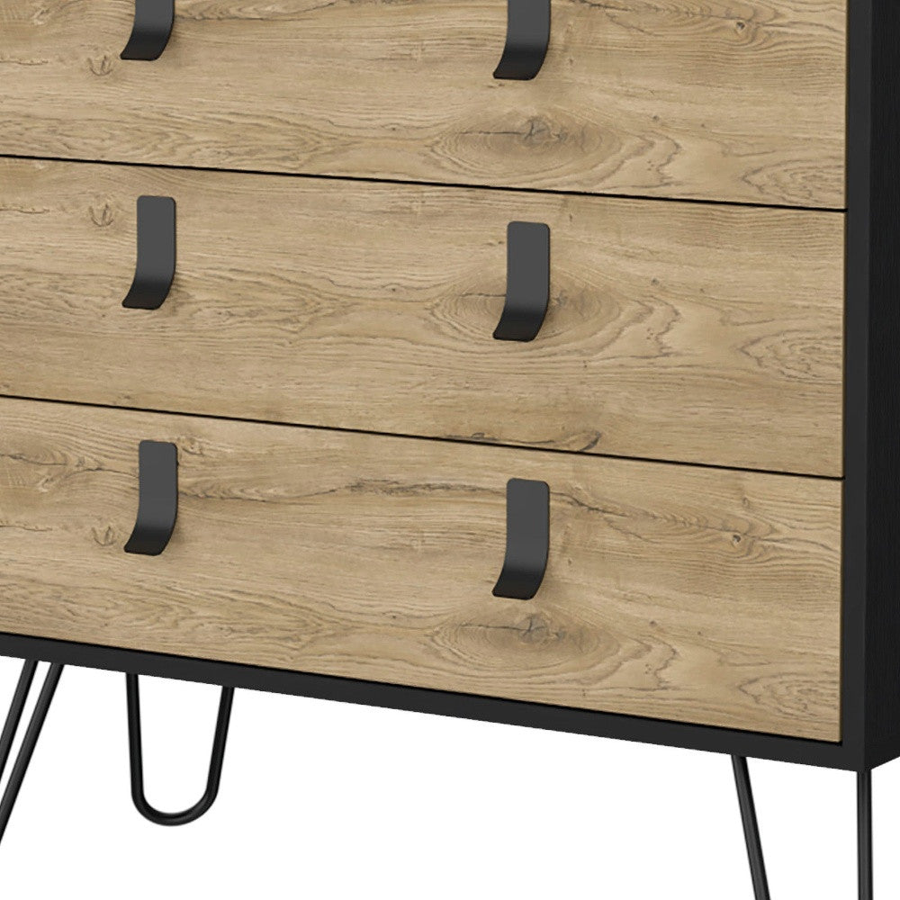 32" Natural and Black Three Drawer Dresser