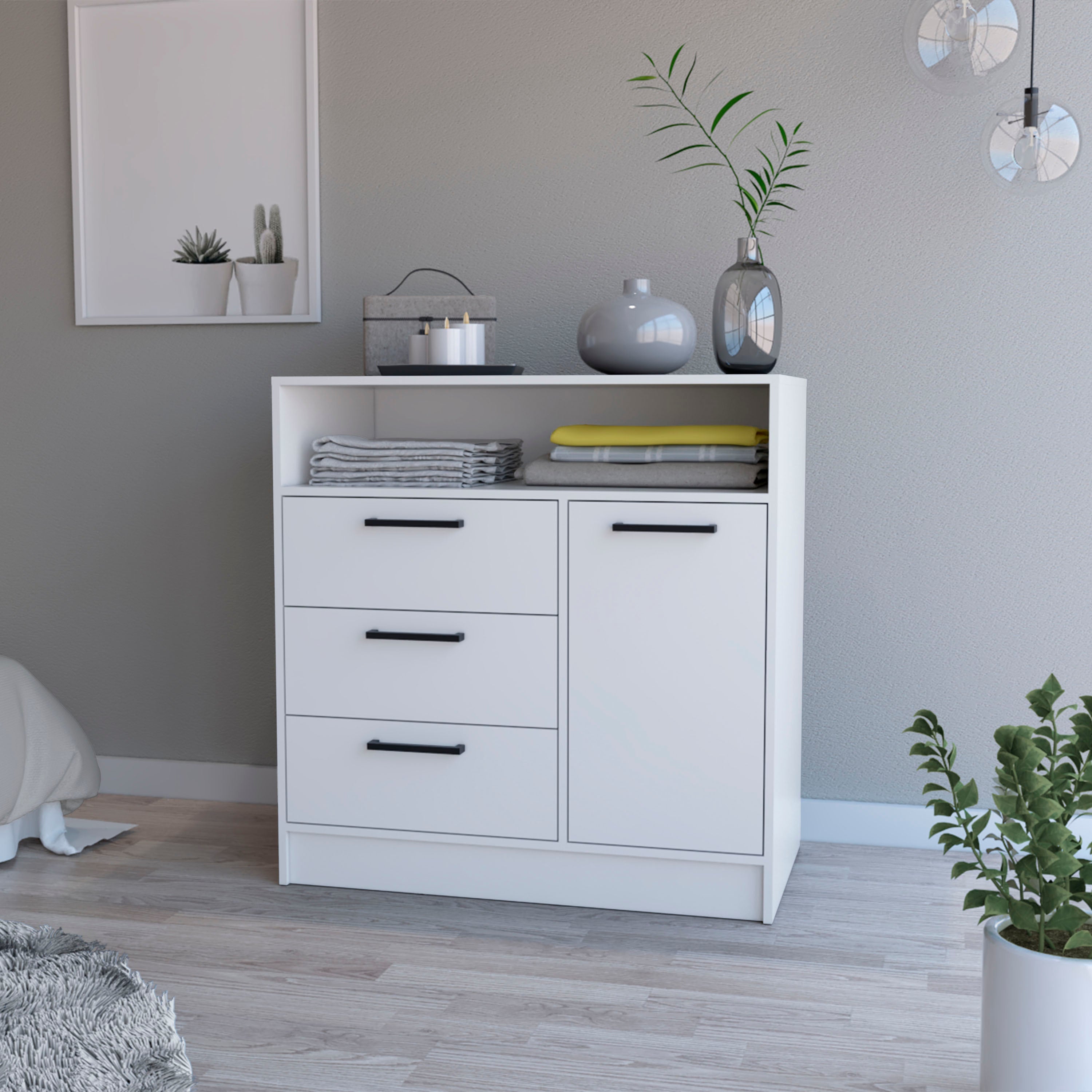 35" White Three Drawer Dresser