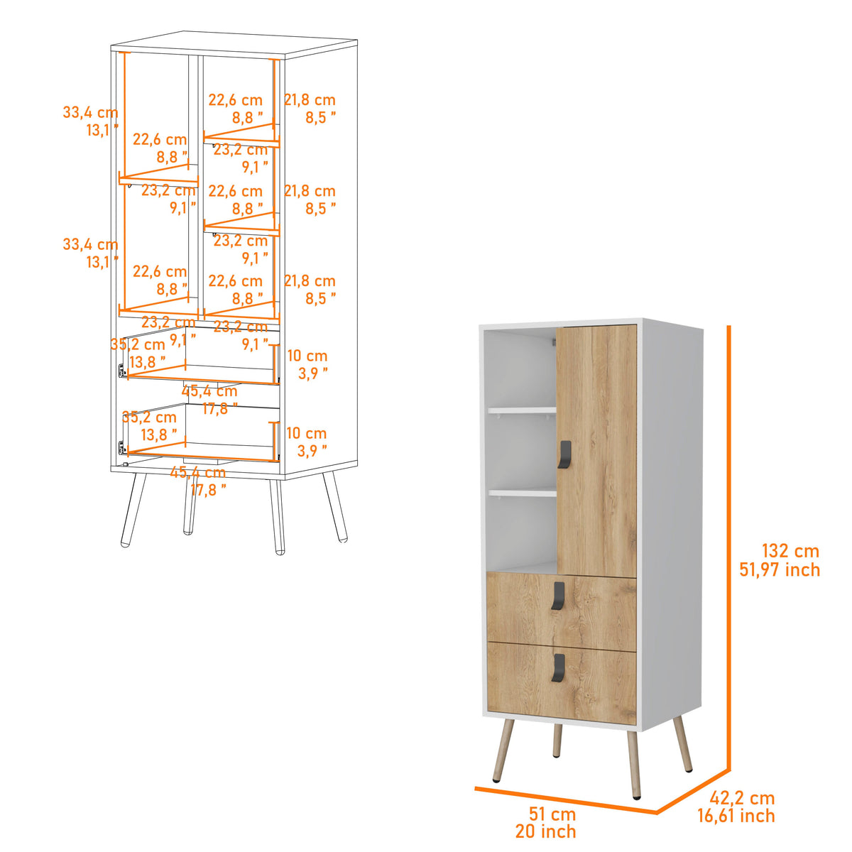 20" White and Natural Two Drawer Dresser