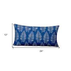 12" X 24" Blue and White Tropical Indoor Outdoor Throw Pillow Cover