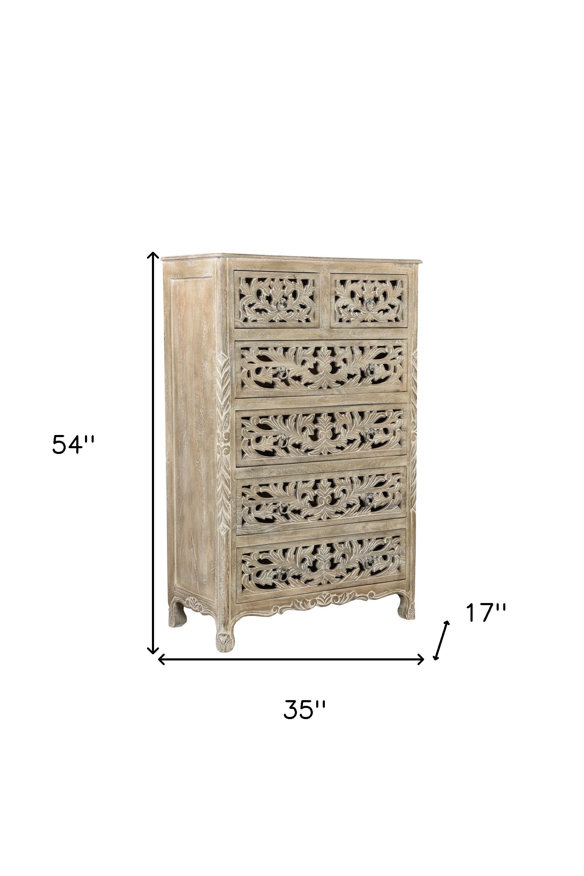 35" Gray Solid Wood Six Drawer Chest