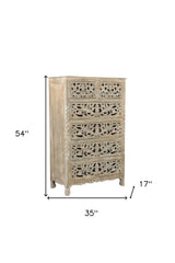 35" Gray Solid Wood Six Drawer Chest