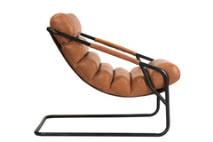 25" Brown And Black Tufted Top Grain Leather and Metal Lounge Chair