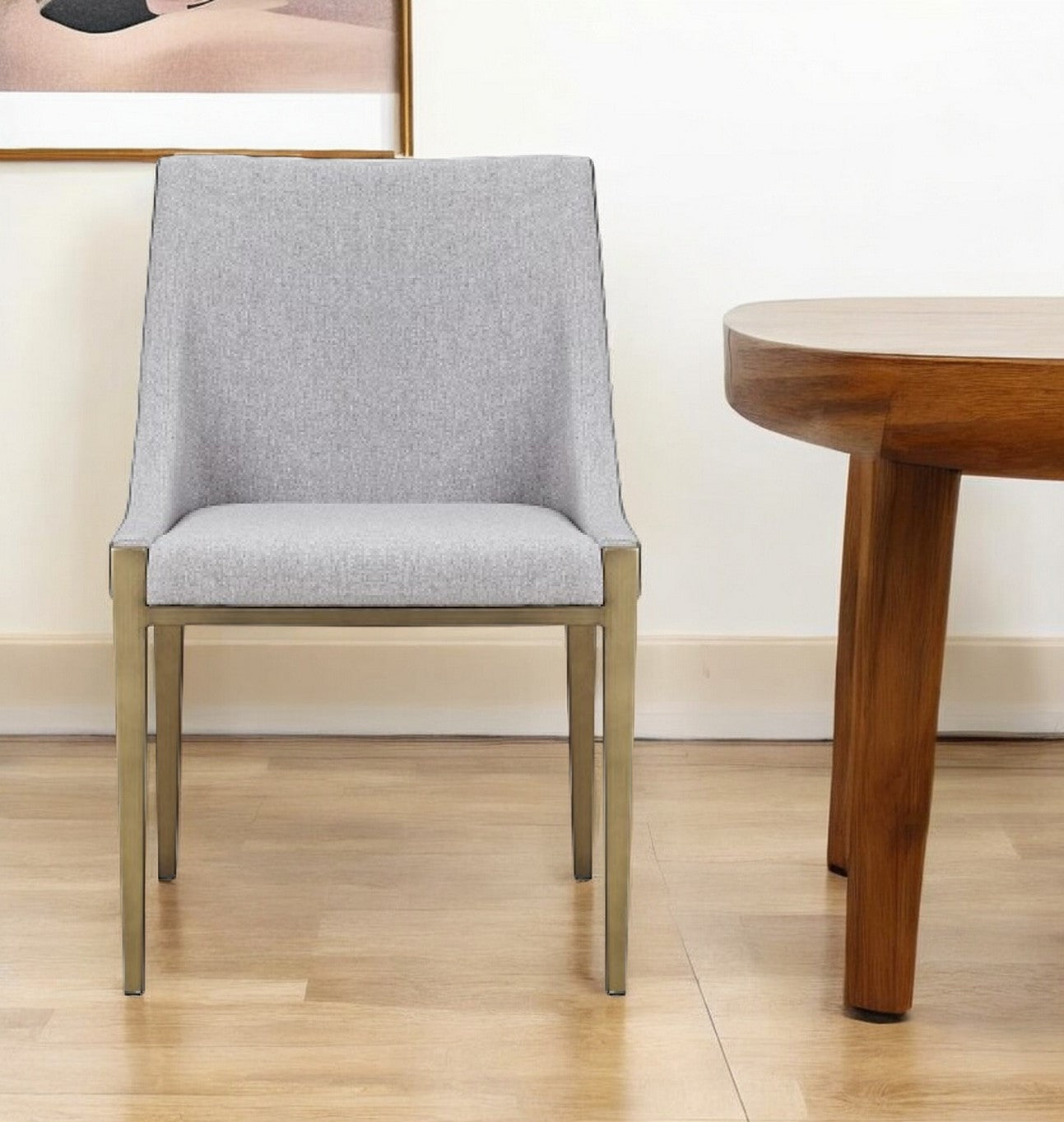 Gray And Brass Upholstered Fabric Dining Side Chair