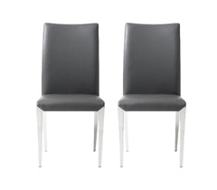 Set of Two Dark Gray And Silver Upholstered Faux Leather Dining Side Chairs