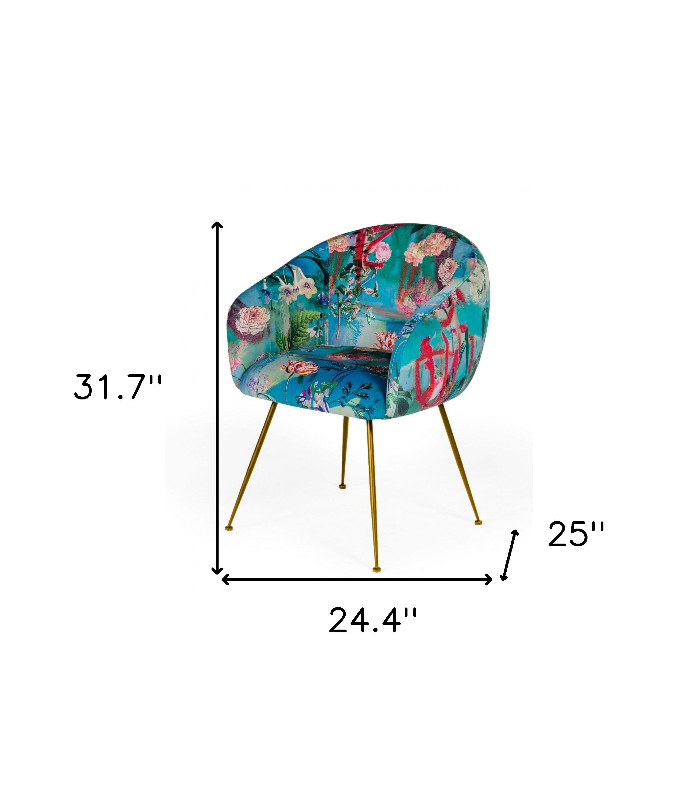 Blue Green And Gold Floral Velvet Dining Arm Chair