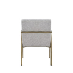 Light Gray And Brass Upholstered Fabric Dining Arm Chair