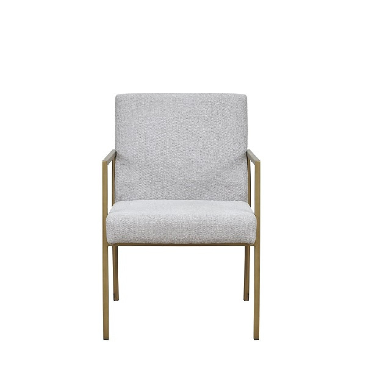 Light Gray And Brass Upholstered Fabric Dining Arm Chair