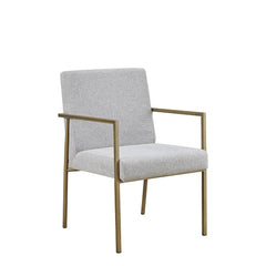 Light Gray And Brass Upholstered Fabric Dining Arm Chair