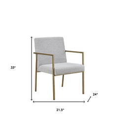 Light Gray And Brass Upholstered Fabric Dining Arm Chair