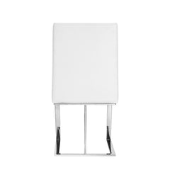 White And Silver Upholstered Faux Leather Dining Side Chair