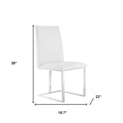 White And Silver Upholstered Faux Leather Dining Side Chair