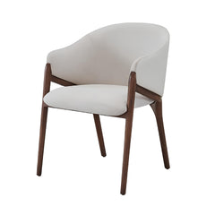 Cream And Brown Upholstered Fabric Wing Back Dining Arm Chair