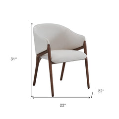 Cream And Brown Upholstered Fabric Wing Back Dining Arm Chair