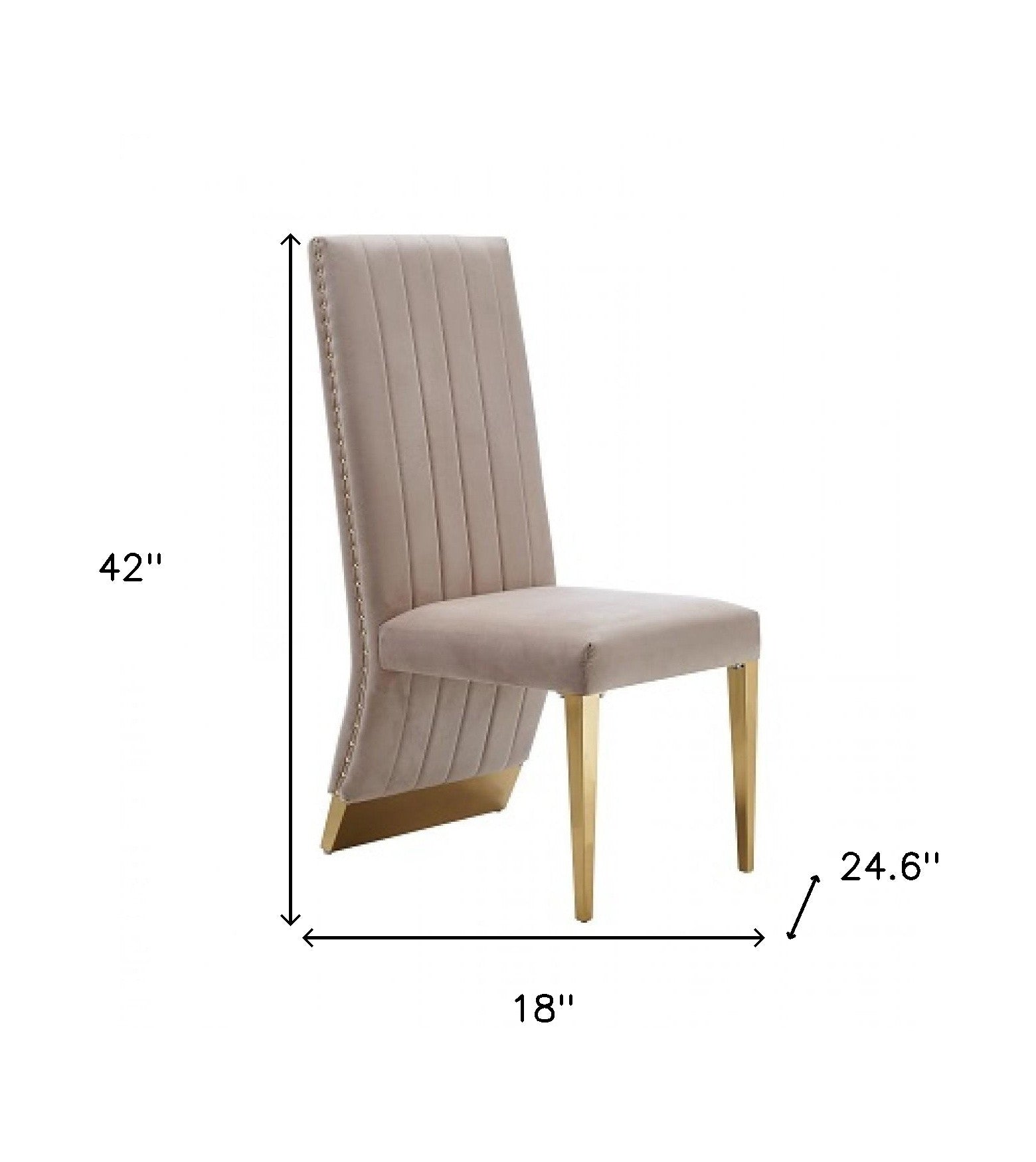 Set of Two Tufted Beige And Gold Upholstered Velvet Dining Side Chairs