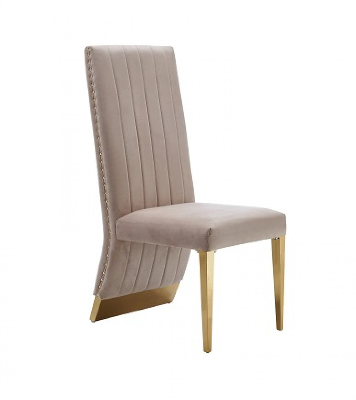 Set of Two Tufted Beige And Gold Upholstered Velvet Dining Side Chairs