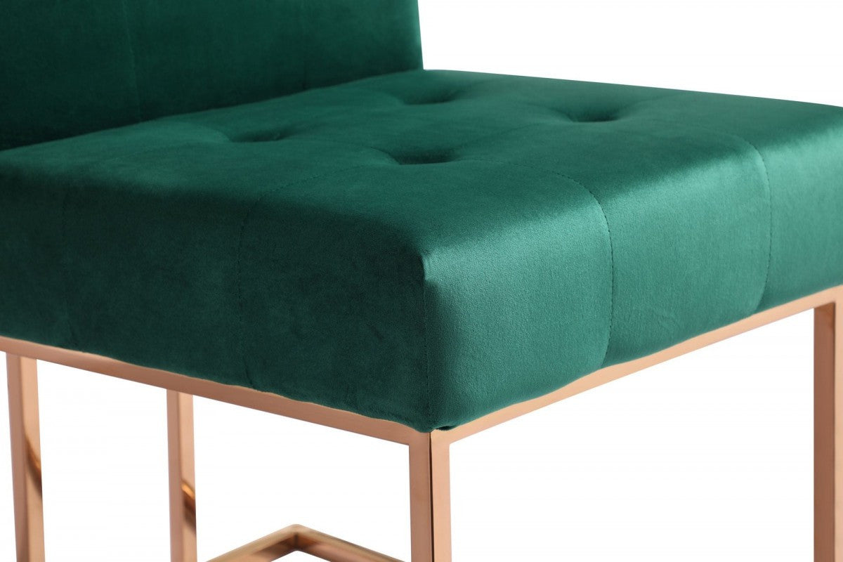 Set of Two Tufted Green And Rose Gold Upholstered Velvet Dining Side Chairs