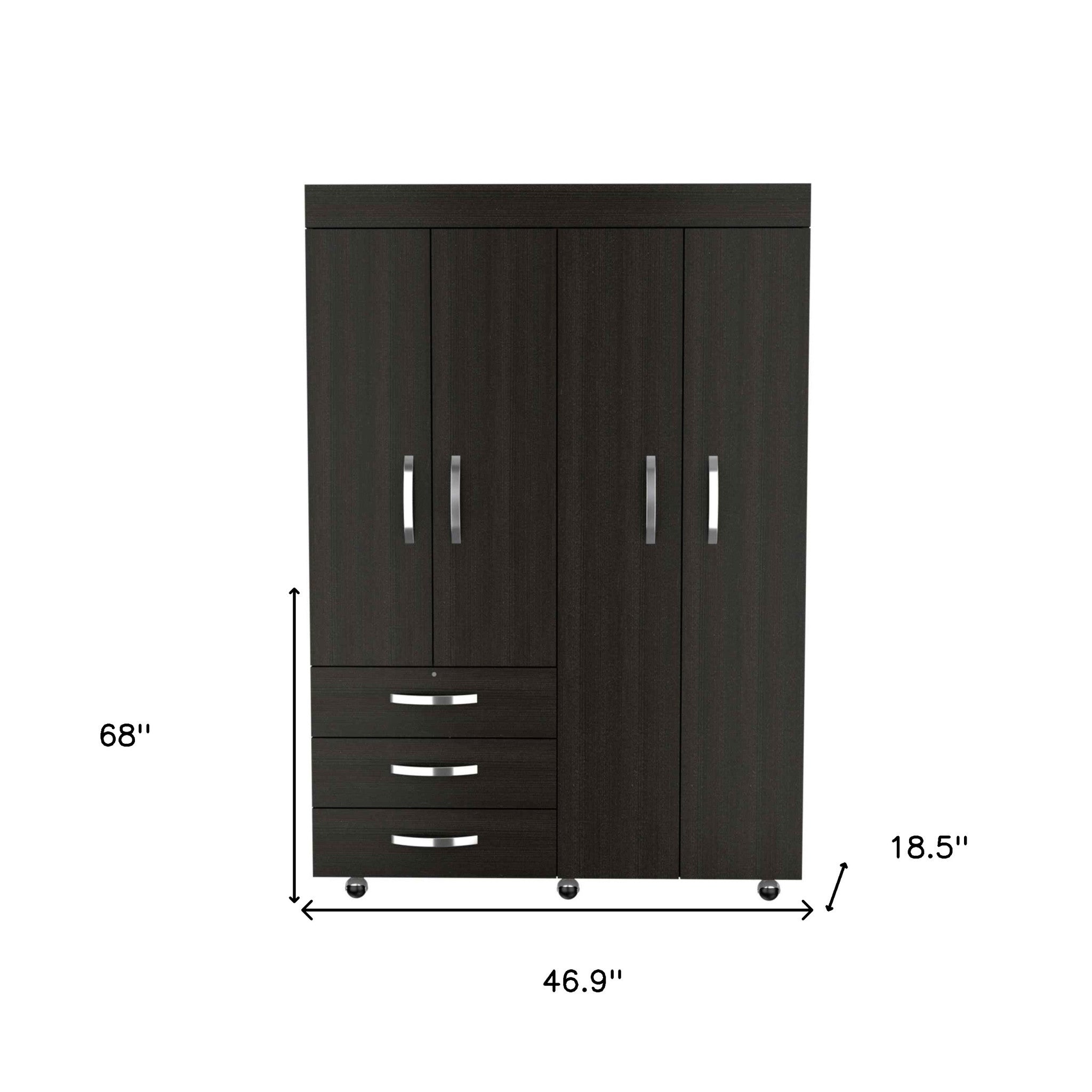 47" Black Three Drawer Combo Dresser