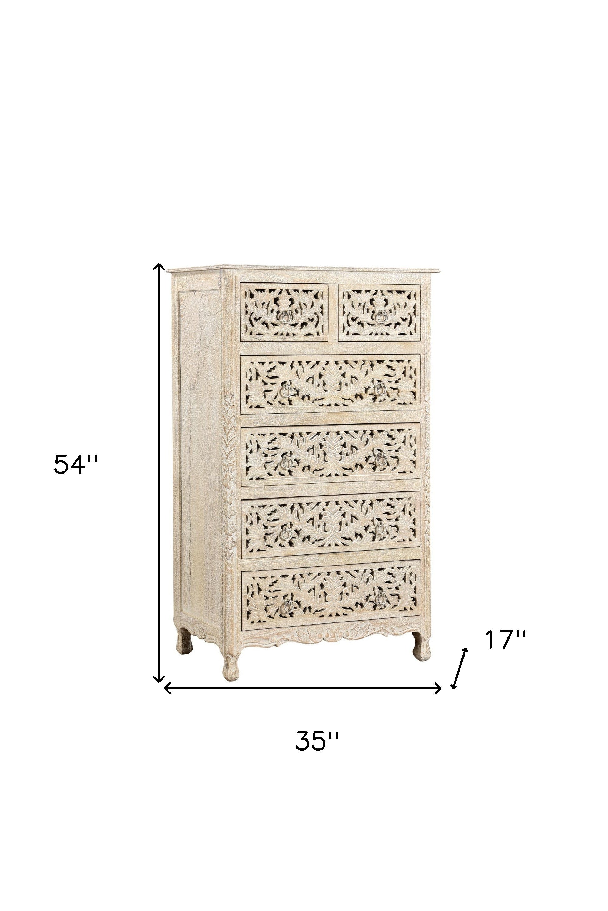 35" White Solid Wood Six Drawer Chest