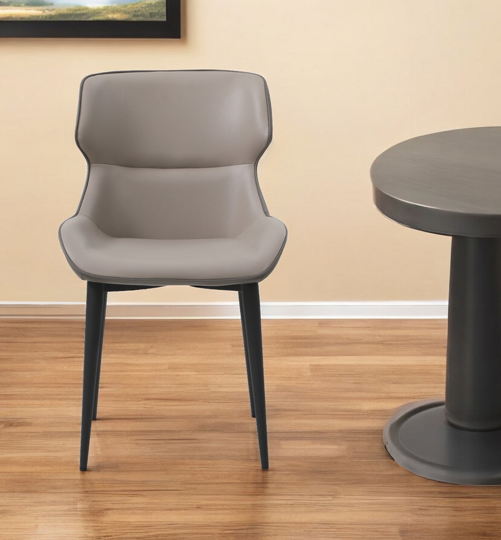 Gray And Black Upholstered Faux Leather Dining Side Chair