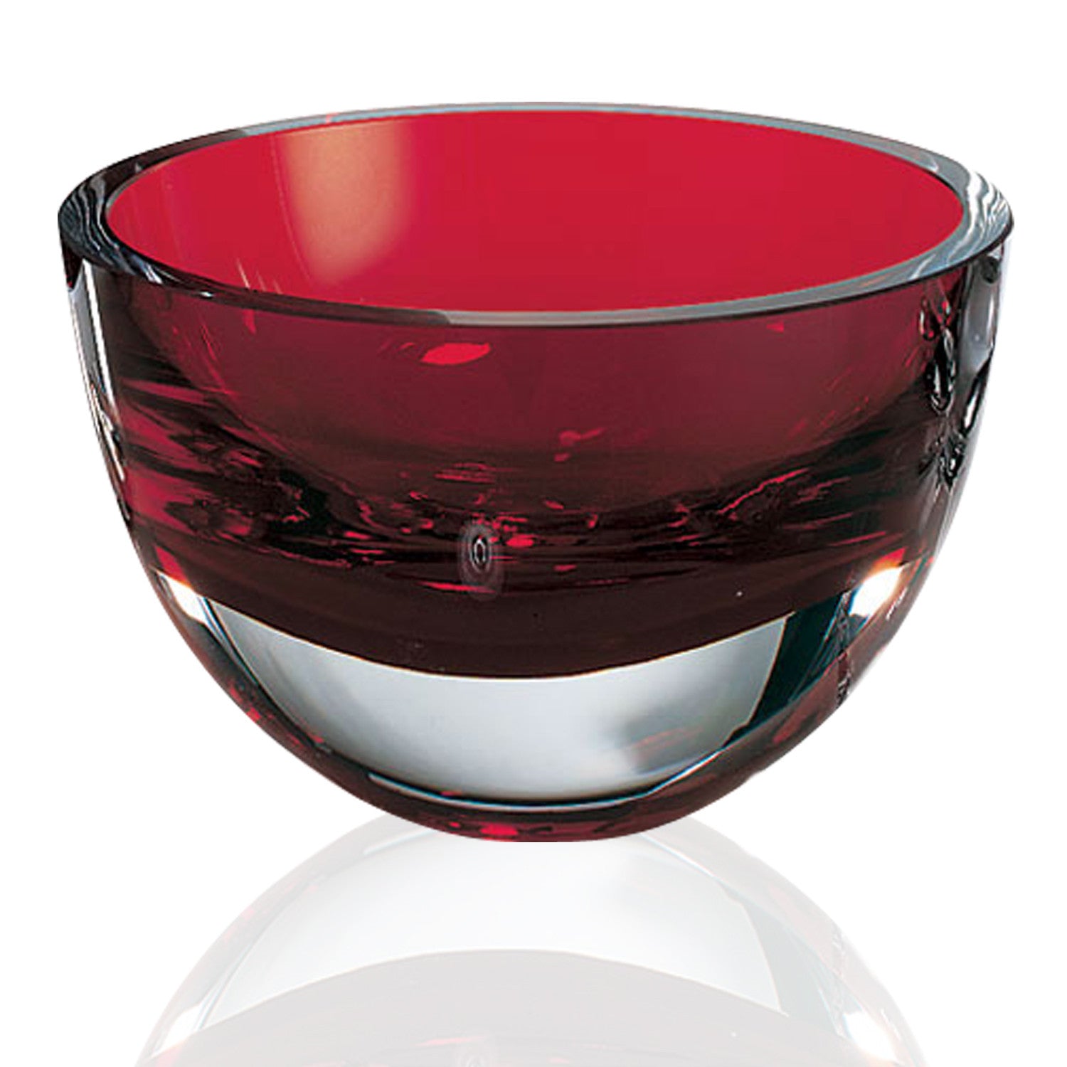 6" Red Mouth Blown Crystal Thick Walled Bowl