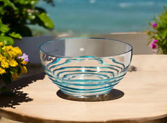 10" Clear and Blue Swirl Acrylic Round Salad Bowl