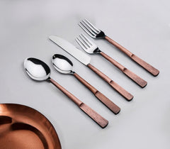 Matte Copper Stainless Steel Five Piece Hand Forged Place Setting