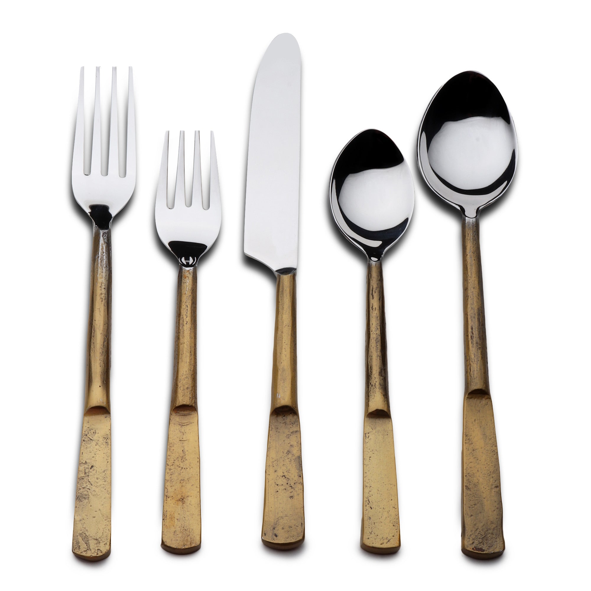 Matte Gold Stainless Steel Twenty Piece Hand Forged Flatware Set