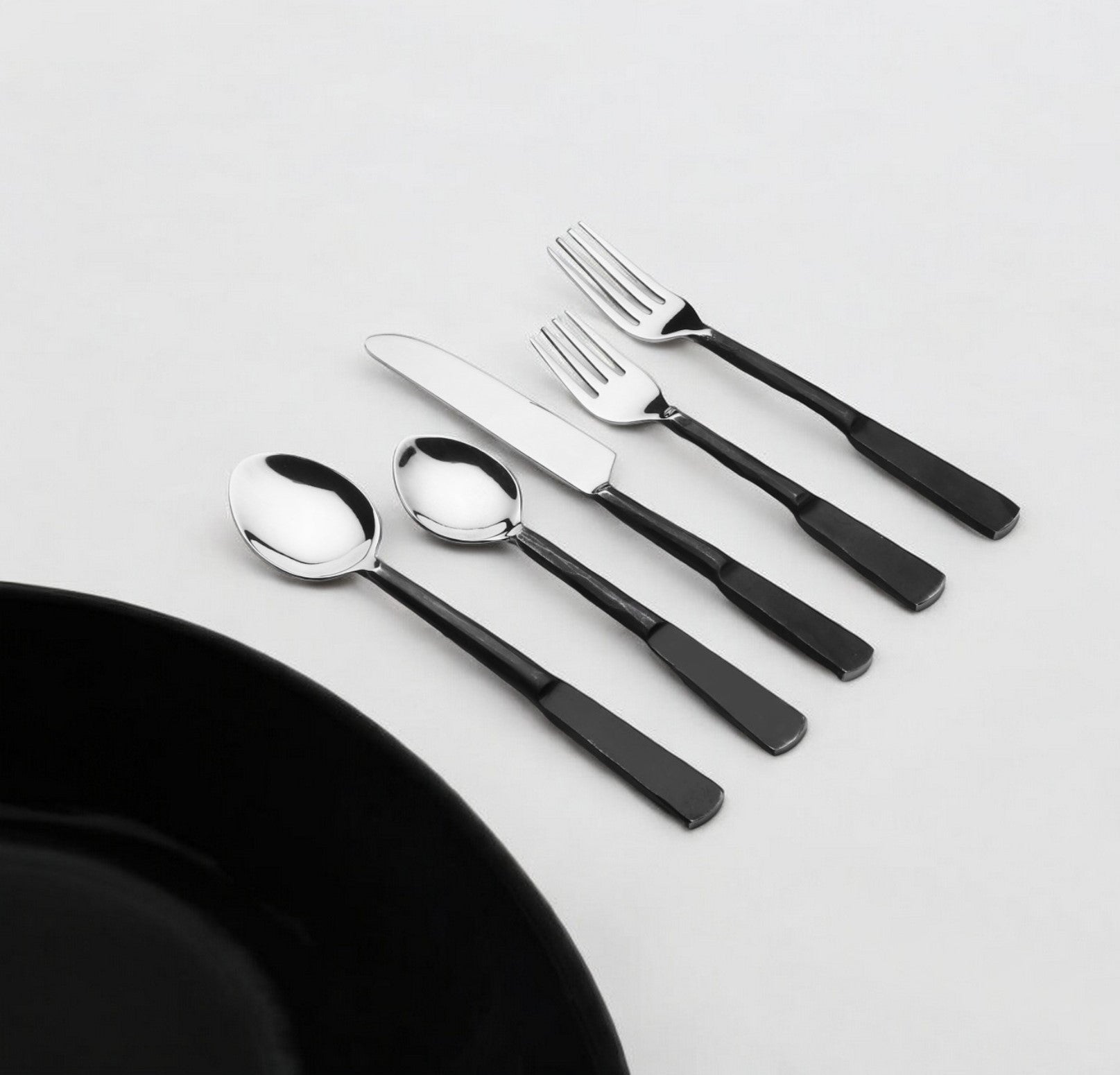 Matte Black Stainless Steel Five Piece Hand Forged Place Setting