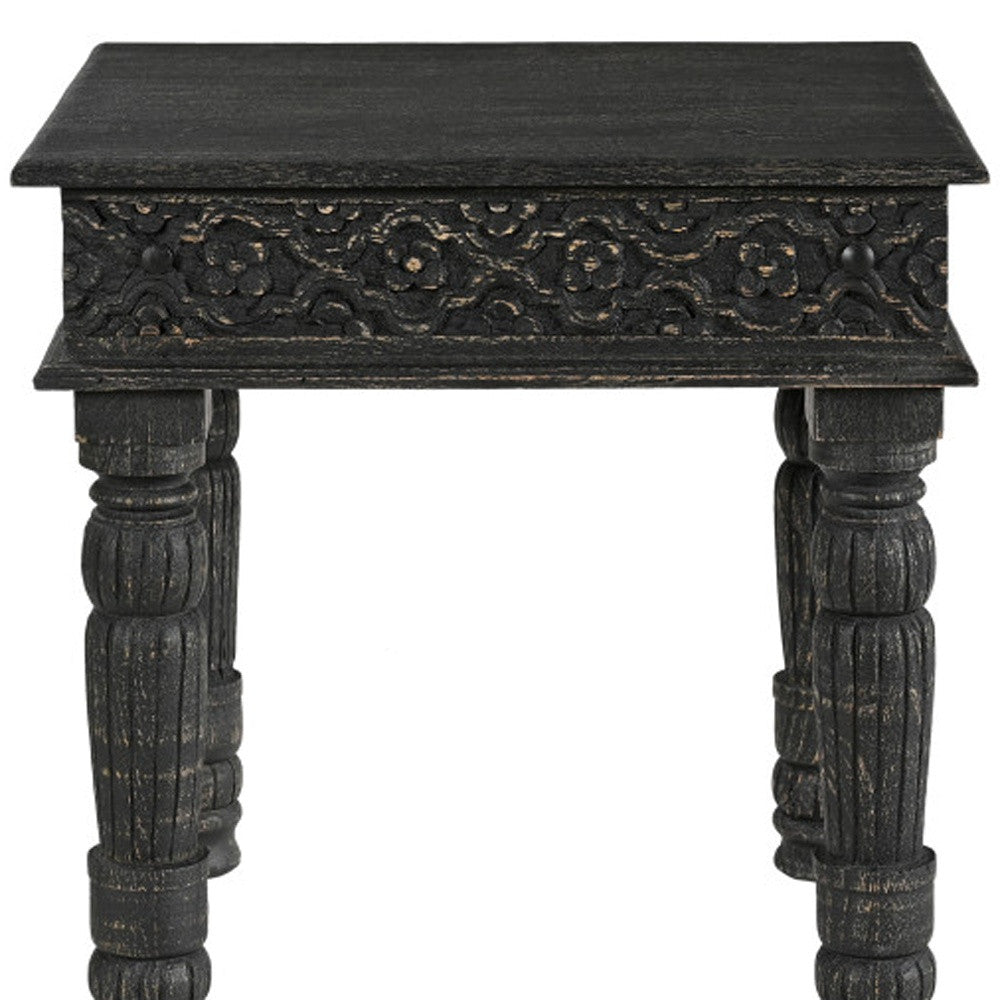 24" Black Distressed Solid Wood End Table