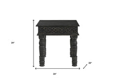 24" Black Distressed Solid Wood End Table