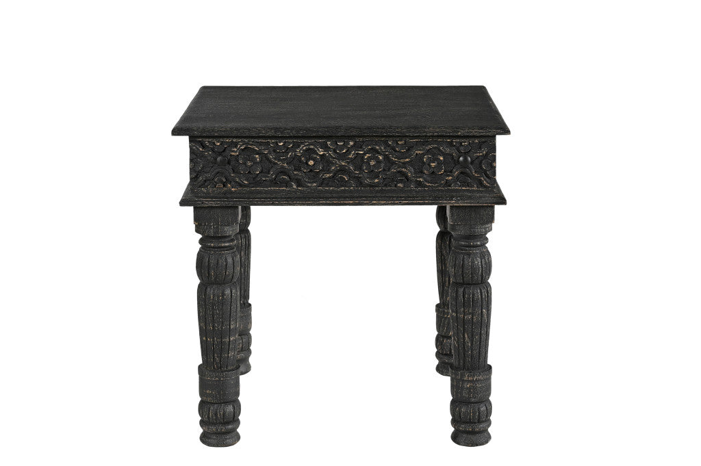 24" Black Distressed Solid Wood End Table