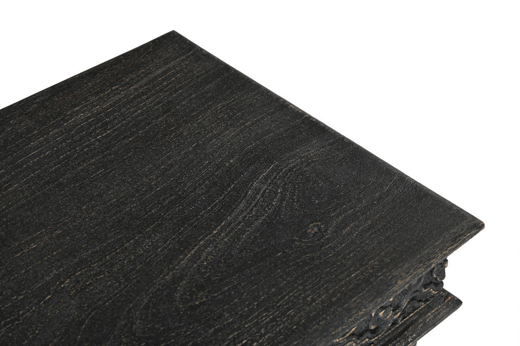 24" Black Distressed Solid Wood End Table