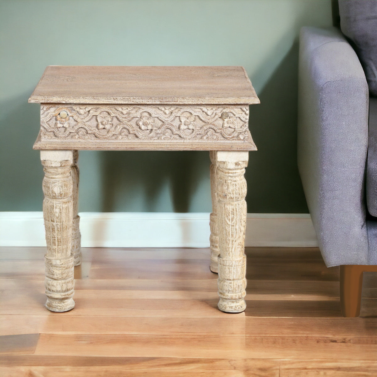 24" Natural Distressed Solid Wood Square End Table