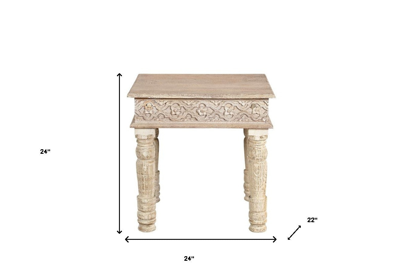 24" Natural Distressed Solid Wood Square End Table