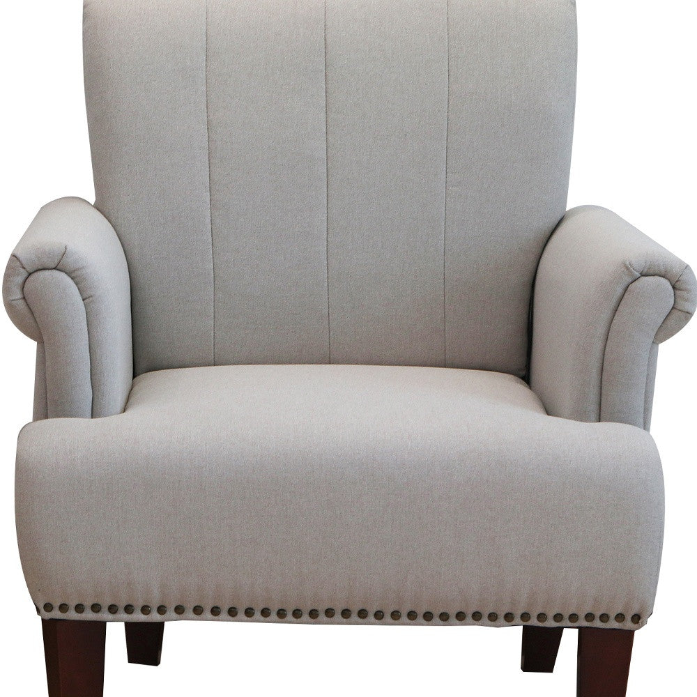 30" Light Gray And Brown Upholstered Arm Chair