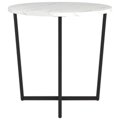 20" Black And White Faux Marble And Steel Round End Table