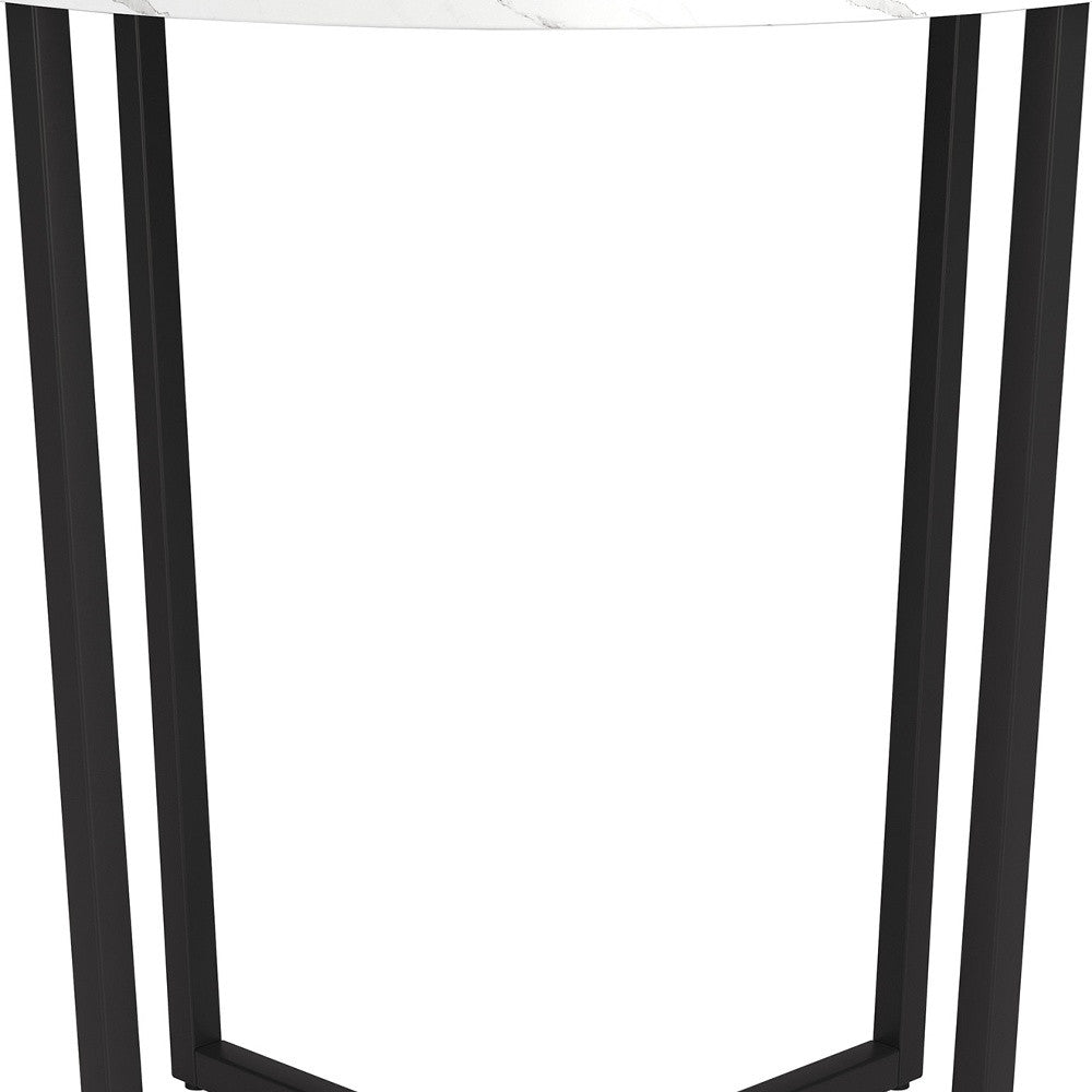 20" Black And White Faux Marble And Steel Round End Table