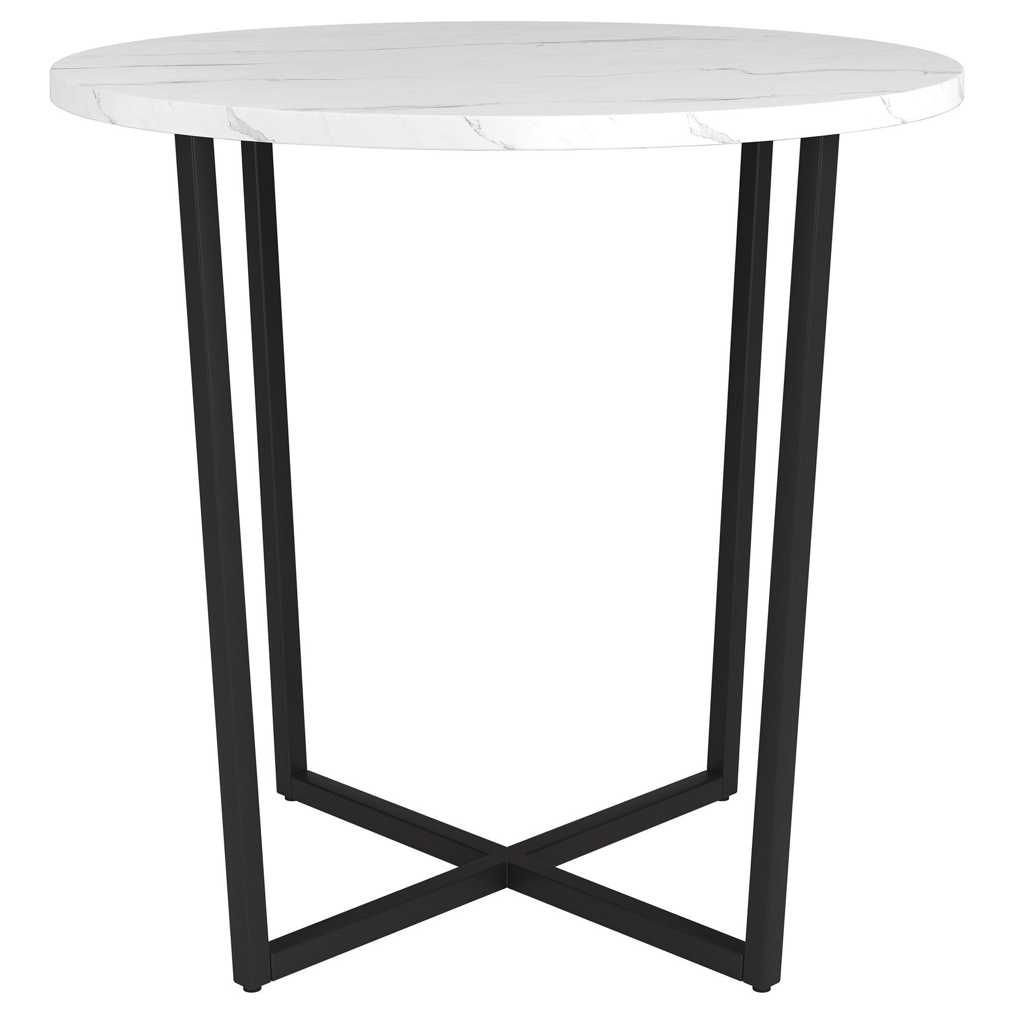 20" Black And White Faux Marble And Steel Round End Table