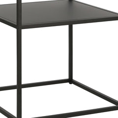 22" Black And Clear Glass And Steel Square End Table With Shelf