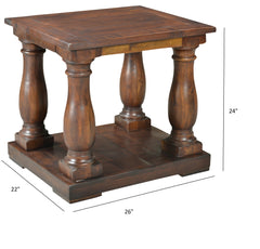 24" Brown Distressed Solid Wood Square End Table With Shelf