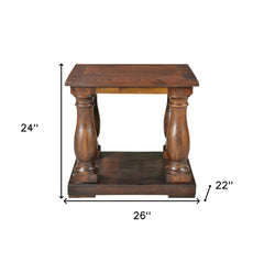 24" Brown Distressed Solid Wood Square End Table With Shelf