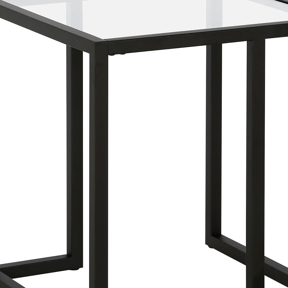 22" Black And Clear Glass And Steel Square End Table